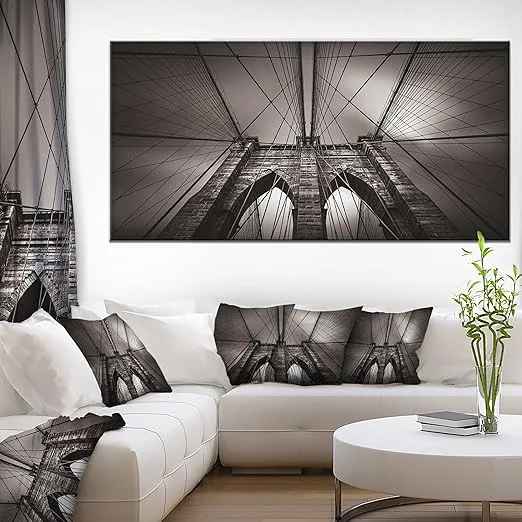 Designart PT14352-60-28 Brooklyn Bridge in NYC USA-Extra Large Cityscape Wall Art on Canvas, 28 in x 60 in x 2 in