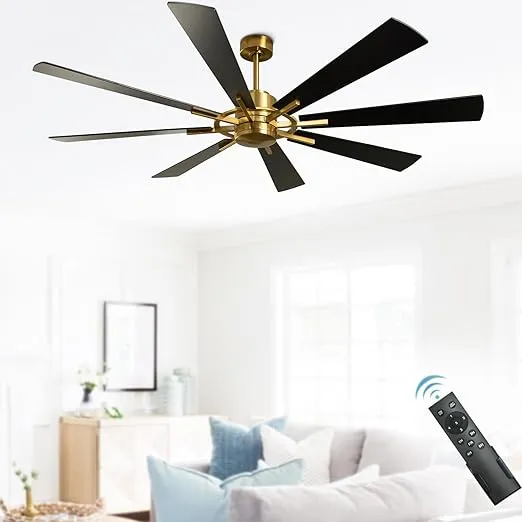 Depuley Ceiling Fan Without Light: 72 Inch Big Outdoor Fan with Remote for Patio Porch - Black and Gold Fan no Light for Indoor - Large Farmhouse Fan Reversible 8 Blade Quiet DC Motor