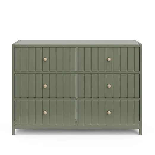 Graco Teddi 6 Drawer Double Dresser (Olive) – GREENGUARD Gold Certified, Interlocking Drawer System, Pre-Installed Drawer Tracks, Includes Two Sets of Knobs for Personalization