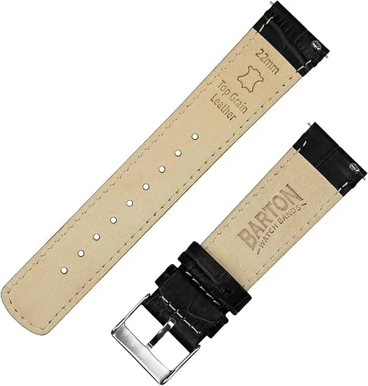 Barton Alligator Grain Leather Watch Bands - Quick Release Leather Watch Straps for Men Women - 16mm, 18mm, 19mm, 20mm, 21mm, 22mm, 23mm, or 24mm Standard or Long