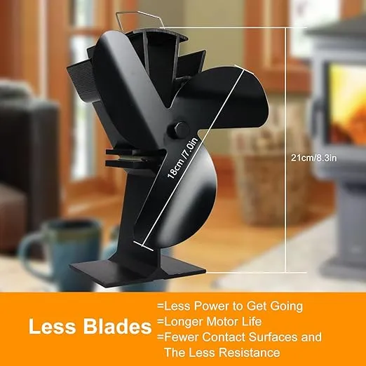 3 Blades Heat Powered Stove Fan for Wood/Log Burner/Fireplace