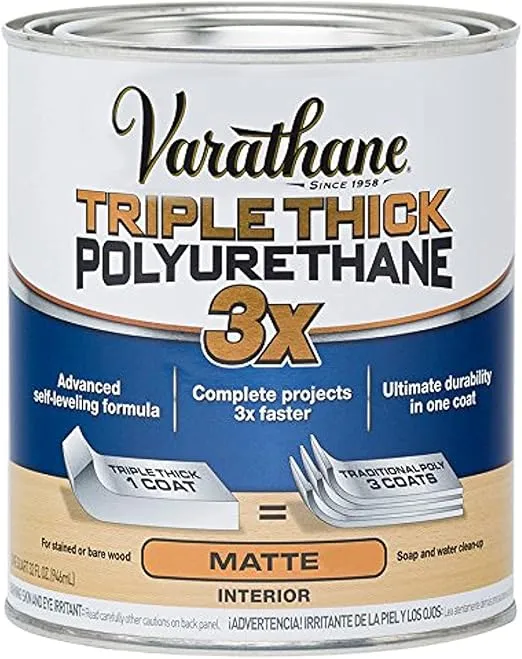 Varathane 304588 Triple Thick Polyurethane Wood Finish, Matte, Quart