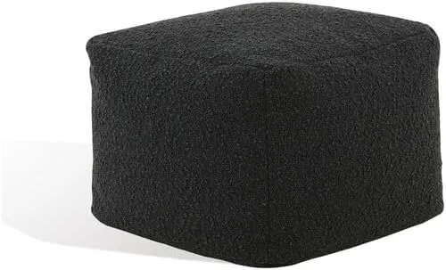 SAFAVIEH Couture Collection Samuels Black Boucle Ottoman Square Pouf (Fully Assembled)