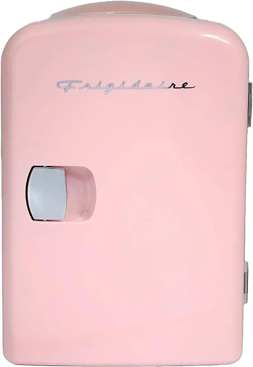 FRIGIDAIRE Mini Portable Compact Personal Fridge Cools & Heats, 4 Liter Capacity Chills Six 12 oz Cans, 100% Freon-Free & Eco Friendly, Includes Plugs for Home Outlet & 12V Car Charger - Pink