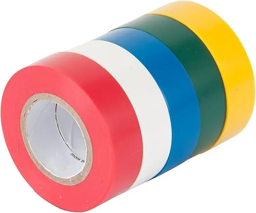 Gardner Bender GTPC-550 Electrical Tape, ½ in x 20 ft., Durable, Easy-Wrap, Flame Retardant, 5 Pk, Red, White, Blue, Green, Yellow