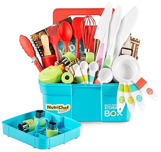 NutriChef Kids Cooking & Baking Set - Complete Cooking Set for Girls & Boys, Includes Little Chef's Apron. Kitchen Supplies, Nylon Knives, Utensils, & Baking Tools, Great Gift for Ages 4 and Up