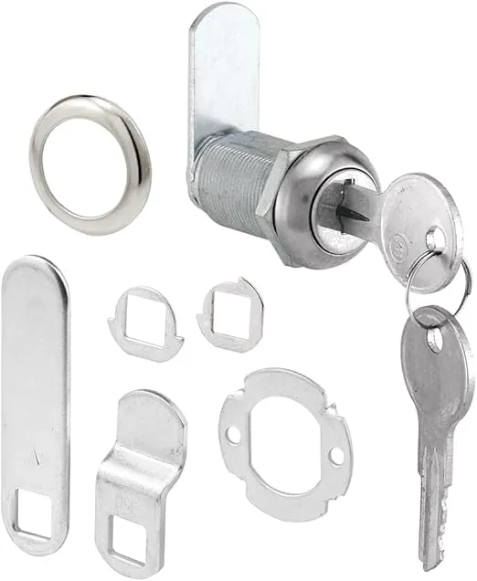 Prime-Line U 9945KA Diecast Keyed Alike Drawer & Cabinet Lock – 3 Cams, Trim Collar, 2 Washers, 2 Keys & Fasteners – 1-1/8” Length for 13/16” Max Panel Thickness, Stainless Steel (Single Pack)