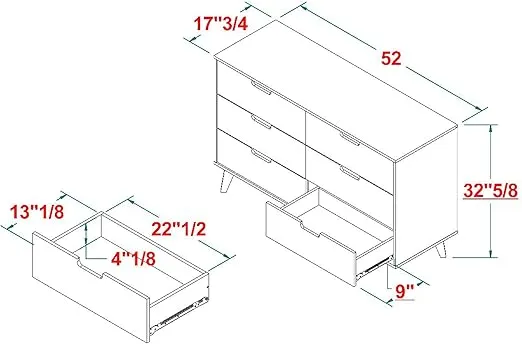 Walker Edison Modern 6-Drawer Dresser Bedroom Storage Organizer, 52 Inch, Black