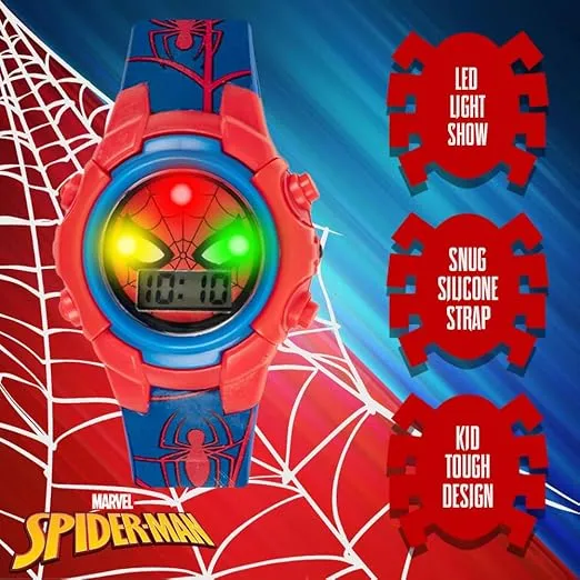 Accutime Kids Marvel Spider-Man Digital Quartz Plastic Watch for Boys & Girls with LCD Display, Red/Blue (Model: SPD4516)