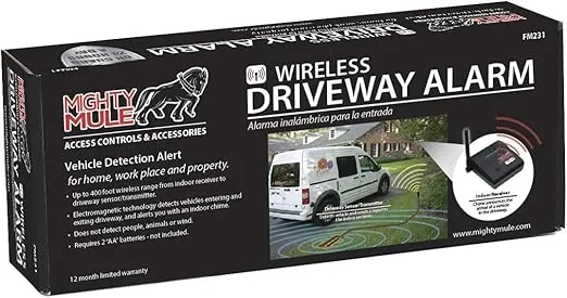 Mighty Mule FM231 Wireless Driveway Alarm – Electromagnetic Vehicle Detection, Indoor Receiver, 400 ft Range, Expandable, Battery Powered, Easy Installation, Driveway & Property Security System