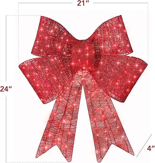 Best Choice Products 24in Pre-Lit XL Christmas Bow Decoration, Large Outdoor LED Holiday Yard Décor w/ 50 Lights, 8 Light Functions, Timer, Hook