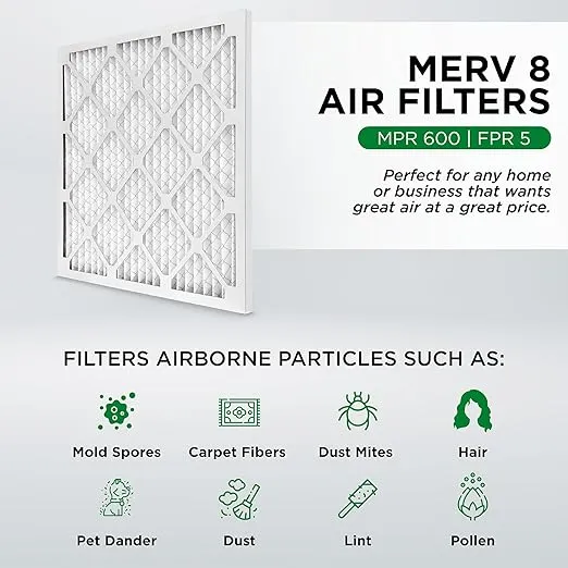 Pamlico Air 16-3/8 x 21-1/2 x 1 MERV 8 Pleated HVAC AC Furnace Air Filters. 6 Pack. (Exact Size: 16.38 x 21.5 x 0.75 Inches)