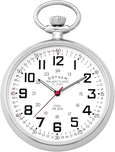 Gotham Men's Silver-Tone Mechanical Hand Wind Railroad Pocket Watch # GWC14100S