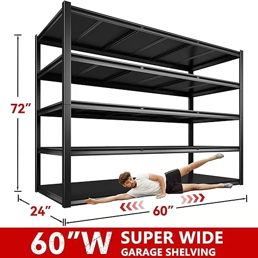 REIBII 60" W Garage Shelving 3000LBS Heavy Duty Storage Shelves, Adjustable 5 Tier Metal Shelves for Storage Rack Industrial Shelf, Garage Storage Shelving Unit, 60" W x 24" D x 72" H