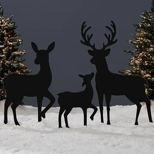 Best Choice Products 3-Piece 46in 2D Deer Family Silhouette Set, Outdoor PVC Christmas Yard Decoration w/Buck, Doe, Fawn, Weather Resistant - Black