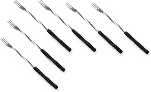 Swissmar Set of 6 Cheese Fondue Forks, Dark Wood Handles