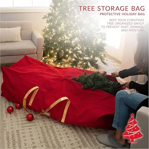 Simplify Holiday Décor Storage Bag | Christmas Decorations Organizer | Hold Artificial Tree up to 9 Feet Tall | Collapsible Duffle | Red