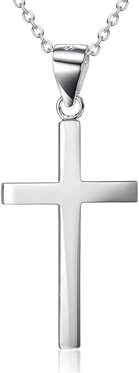 LUHE Sterling Silver Cross Pendant Necklace, for Men Women Teens Gift 16'',18'',20''