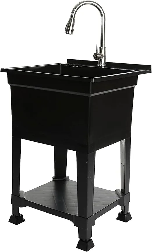 USA-Made Plastic Freestanding 24 in x 24-Inch UtilityTub Heavy Duty Compact Utility Sink Ideal for Workshop, Laundry Room, Garage, Greenhouse, Pet Wash Station (Black)