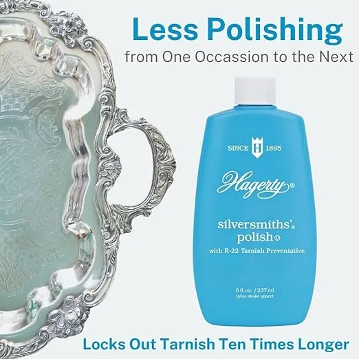 Hagerty Silversmiths' Polish, Professional Silver Cleaner and Tarnish Remover for Jewelry, Silverware, Gold and More, Kosher Certified, Made in USA, 8 Fl Oz