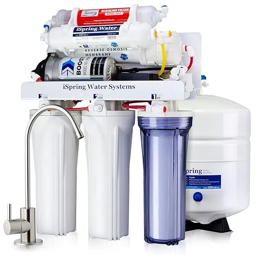 iSpring RCC7P-AK, NSF/ANSI 58 Certified, 6-Stage Reverse Osmosis System Under Sink with Alkaline Water Filter and Pump, pH+, TDS Reduction, RO Drinking Water Filtration System