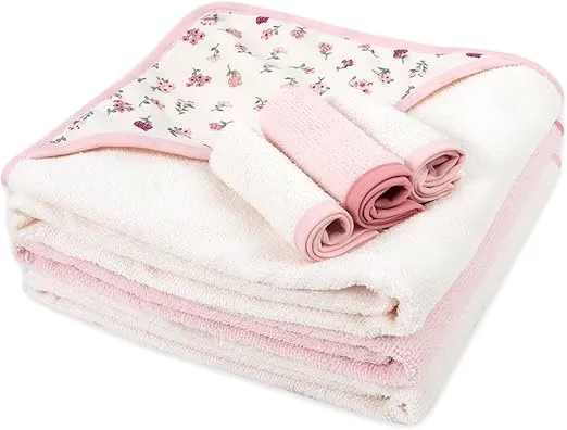 Hooded Baby Bath Towel and Washcloth 6 Piece Set for Newborns, Infants & Toddlers, Boys & Girls Baby Hooded Towels Set (Roses & Blossoms)