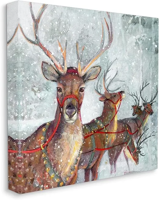 Stupell Industries Winter Reindeer Holiday Landscape Canvas Wall Art, Design by Ruane Manning