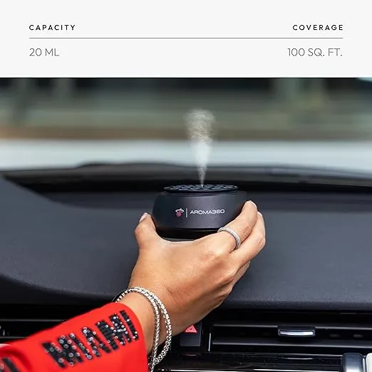 Aroma360 Smart Car Diffuser - Smart Aromatherapy Diffuser for Cars - Portable Air Diffuser - Air Freshener Diffuser for Car That Detects When Car is On - Smart Car Accessories - Miami Heat