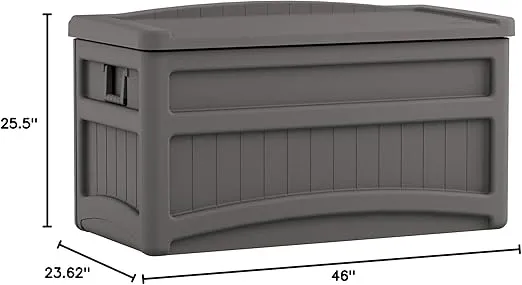 Suncast 73 Gallon Indoor/Outdoor Medium Deck Storage Box, 46"L x 23.62"W x 25.5"H, Stoney