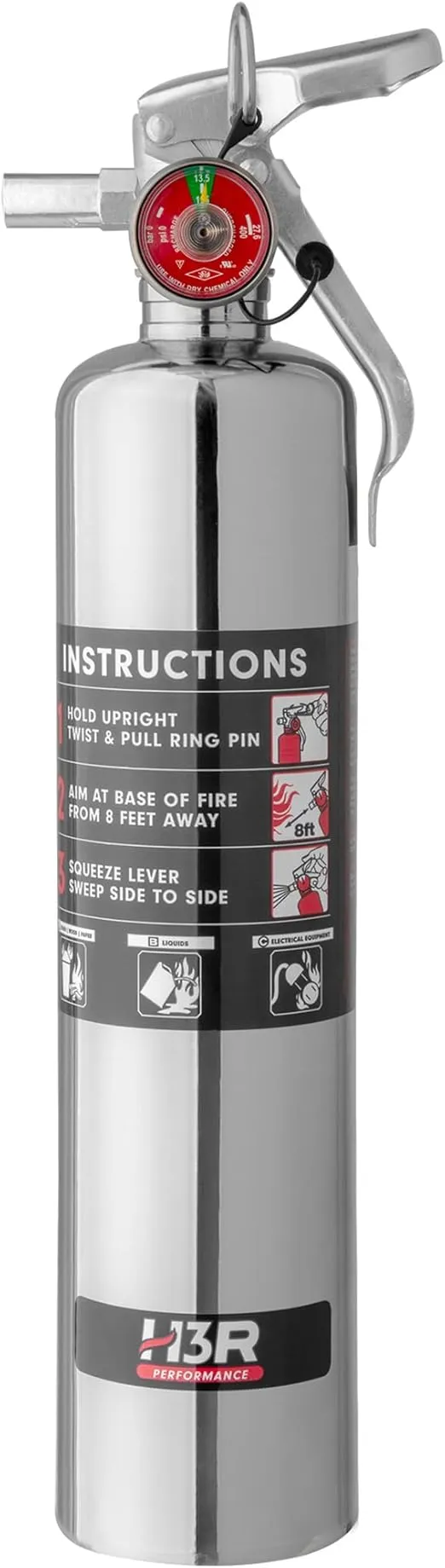 2.5 lb. ABC Fire Extinguisher – Chrome | Refillable Car, Jeep, Truck, Off-Road, UTV & Marine Safety | Includes Mounting Bracket, Home & Vehicle Fire Protection