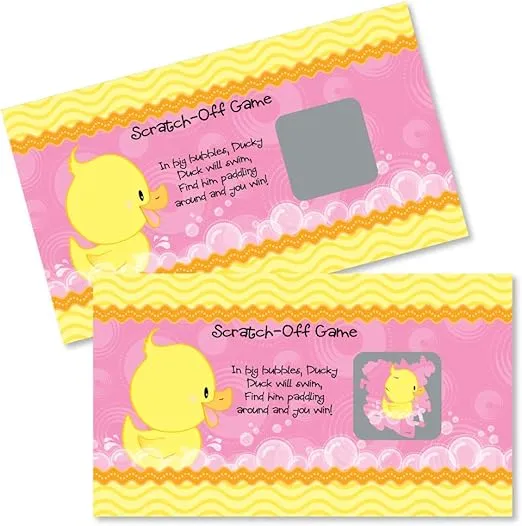 Big Dot of Happiness Pink Ducky Duck - Girl Baby Shower or Birthday Party Game Scratch Off Cards - 22 Count