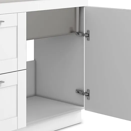 SIMPLIHOME Modern Wide Shaker Transitional 46 Inch Laundry Cabinet with Faucet and Stainless Steel Sink in White, For the Laundry Room and Utility Room