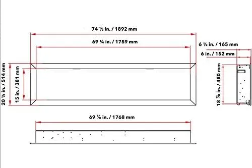 Dynasty Cascade74 inch Wall Mount Linear Electric Fireplace - Black, DY-BTX74