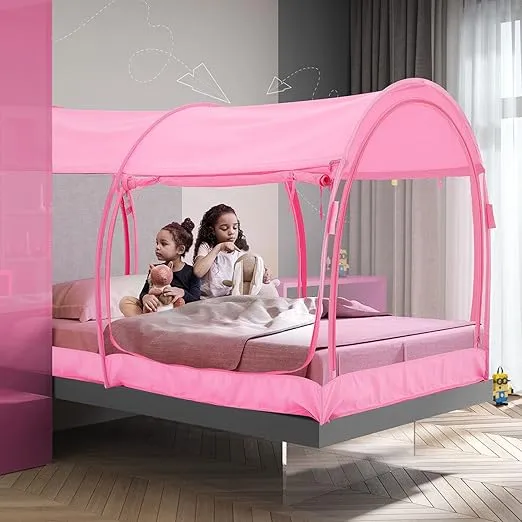 Alvantor Mosquito Net Bed Canopy Tents Dream Tents Privacy Space Twin Size Sleeping Tents Indoor Pop Up Portable Frame Breathable Cottage Pink (Mattress Not Included)