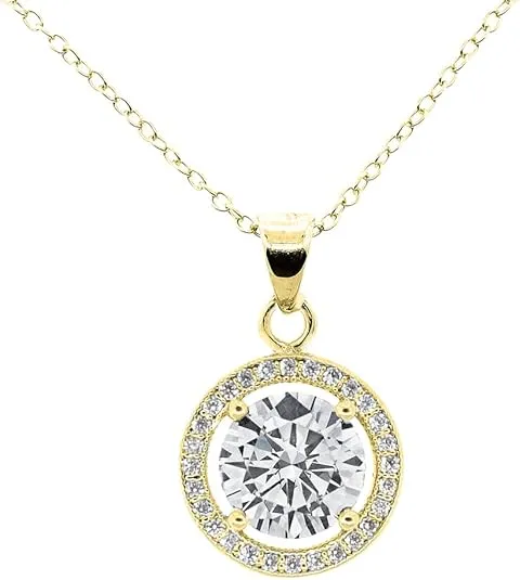 Cate & Chloe Blake 18k Gold Plated Pendant Necklace | Halo Silver Necklaces with Round Cut Cubic Zirconia, Fashion Necklaces For Women, Hypoallergenic Jewelry Necklaces for Girls