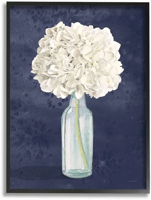 Stupell Industries White Floral Bouquet in Bottle Blue Painting, Designed by James Wiens Wall Art, 16 x 20, Black Framed