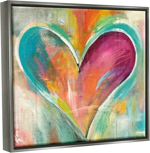 Stupell Industries Abstract Colorful Textural Heart Painting, Design by Kami Lerner