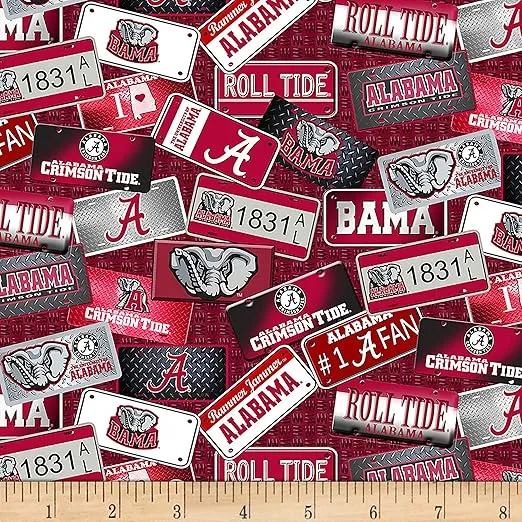 NCAA Alabama Crimson Tide License Plate Cotton Multi, Quilting Fabric by the Yard