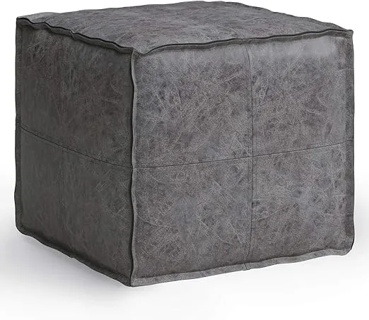 SIMPLIHOME Pouf, 18 inch, Distressed Black