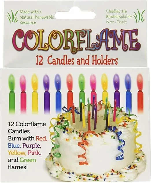 Colorflame Birthday Candles With Colored Flames - Birthday, Party, Cake Decor - 12 Candles Per Box