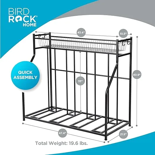 BIRDROCK HOME Bike Rack Garage Storage Floor Stand - Freestanding Organizer for Outdoor Yard - Upright Wall Mount for Scooters, Rakes, Motorcycles, Hoverboards, Gloves - Holds 4 Bicycle - Black