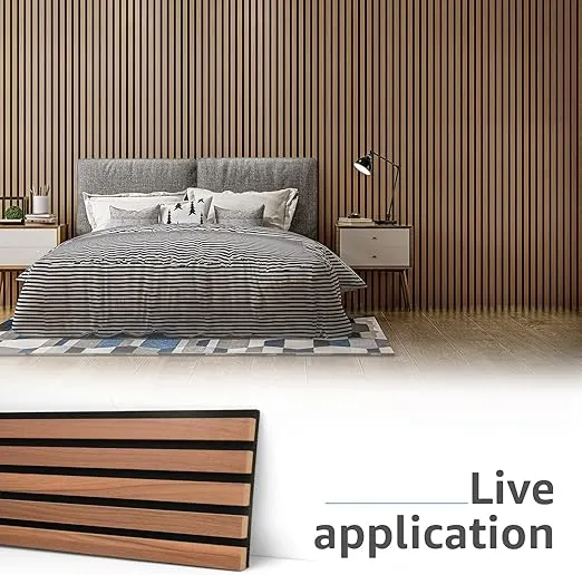 Art3d 4-Piece Wood Slat Acoustic Panels for Stylish Decor and Noise Reduction, 3D Textured Panel for Ceiling and Wall, Walnut