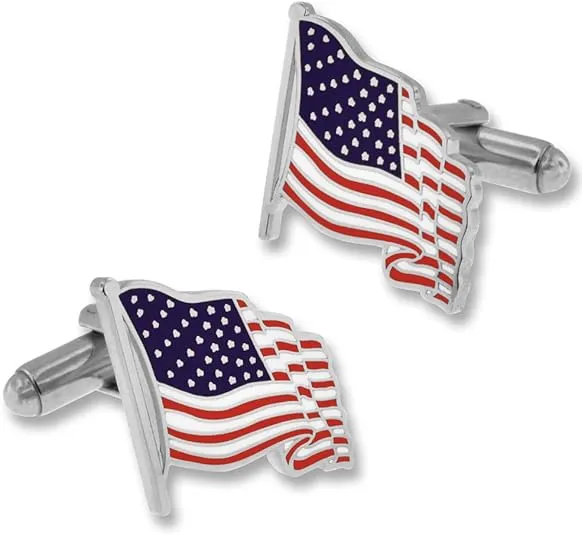 PinMart USA Patritoic American Flag Cufflinks with Gift Box - Gold or Silver