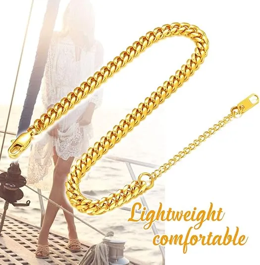 ChainsPro Resizable Anklet Chain for Women Men, Figaro/Wheat/Twist Rope/Cuban Foot Bracelet-Strong with Good Clasp-18K Gold Plated(Send Gift Box)