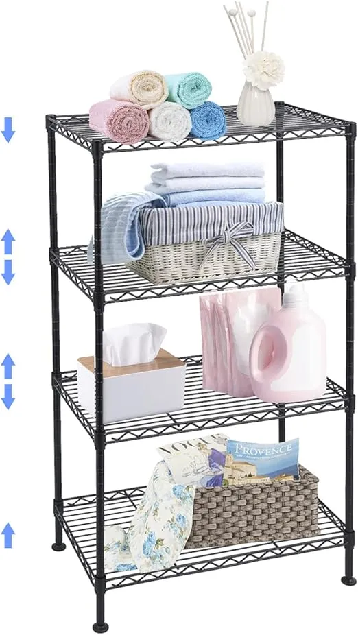 4 Tier Adjustable Wire Shelf, 4 Tier Metal Storage Shelves with NSF Certified, Black Wire Rack Shelving Unit, 340Lbs Capacity, 12" D X 20" W X 31.5" H, for Kitchen, Pantry, Laundry, Basement