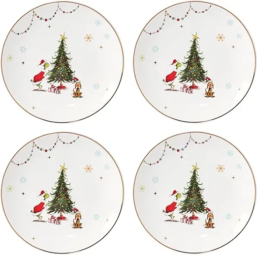 Lenox 895052 Merry Grinchmas Dinner Plates, Set Of 4, Green, 10.75', Christmas Drinkware, Holiday Hosting