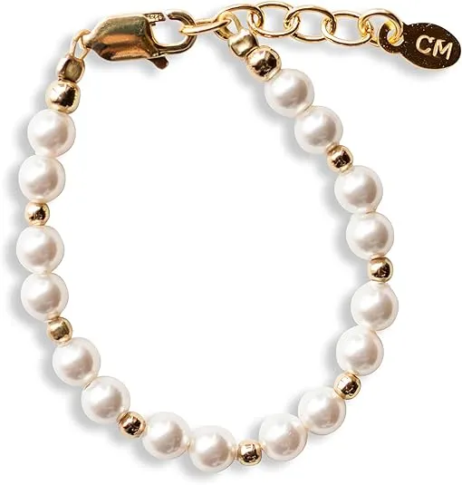 Cherished Moments Children's 14K Gold-plated over Sterling Silver Bracelet with White High-End Simulated Pearls for Babies, Infants, Toddlers, and Girls