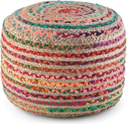 SIMPLIHOME Margo 20 Inch Boho Round Pouf in Multi Color Braided Jute, For the Living Room, Bedroom and Kids Room