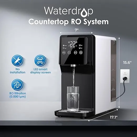 Waterdrop N1 Countertop Reverse Osmosis System, 4 Stage Reverse Osmosis Water Filter Countertop, 3:1 Pure to Drain, Reduce PFAS, No Installation Required, WD-N1-W