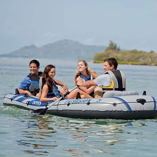 INTEX Excursion Inflatable Boat Series: Includes Deluxe 54in Boat Oars and High-Output Pump – SuperTough PVC – Adjustable Seats with Backrest – Fishing Rod Holders – Welded Oar Locks